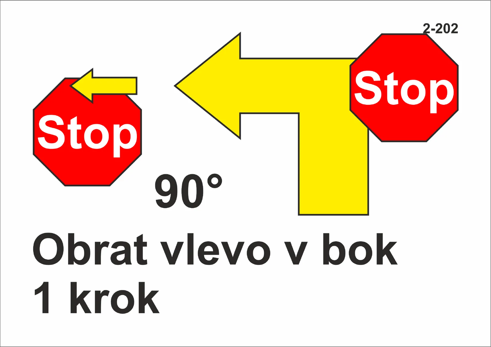 2-202 Stop – obrat vlevo o 90° – krok vpřed – stop