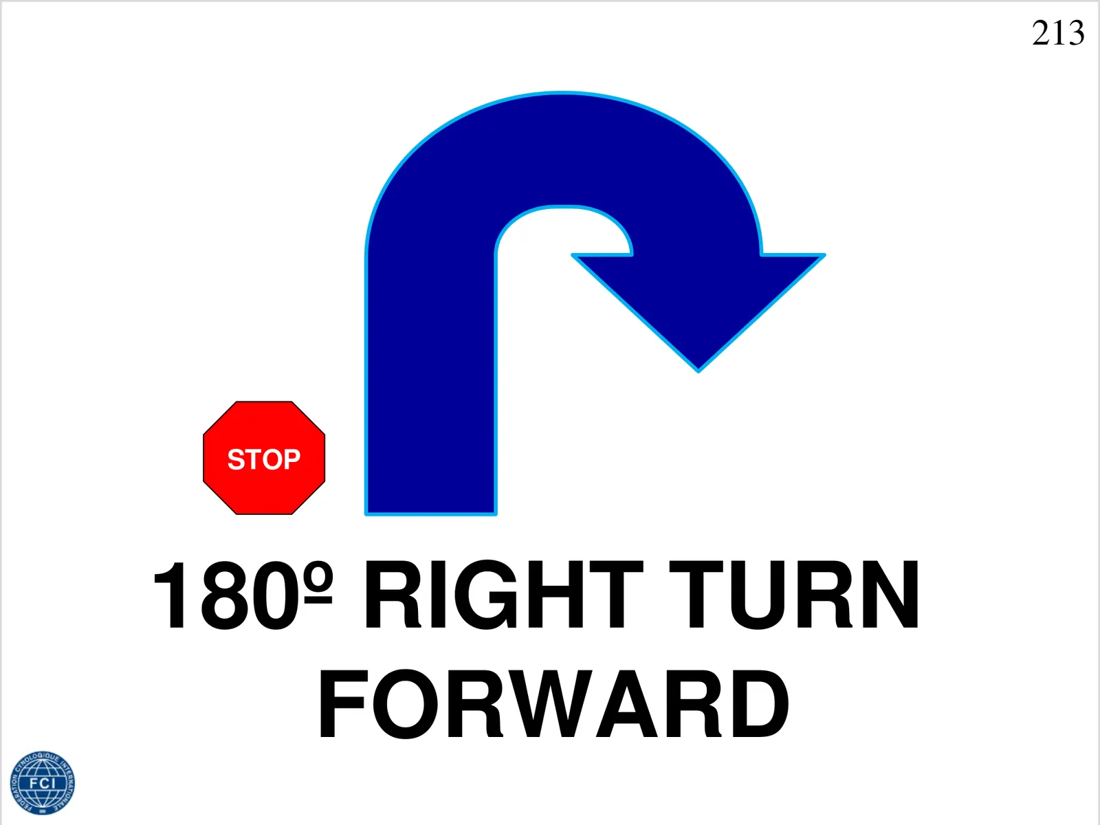 213 Stop, 180° vpravo, vpřed