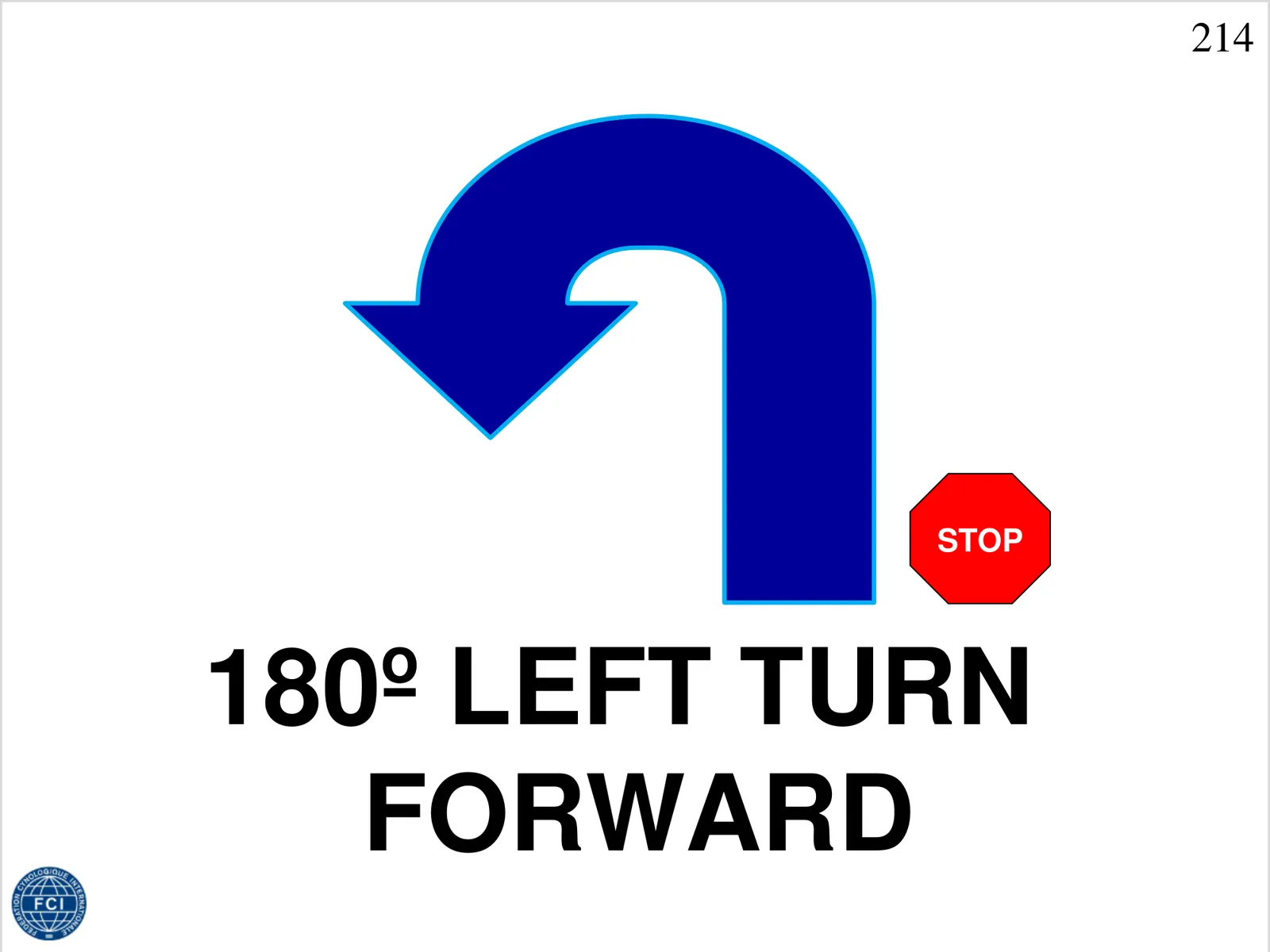 214 Stop, 180° vlevo, vpřed